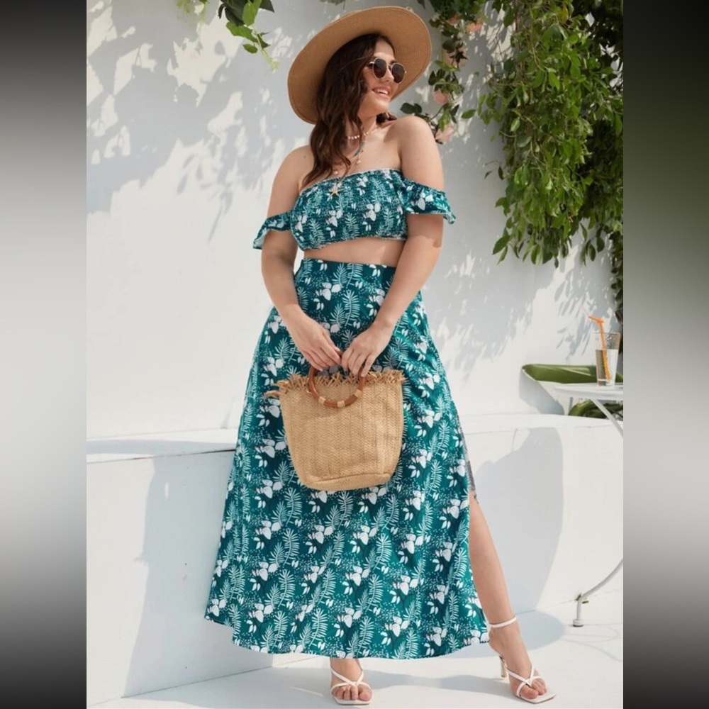 shein two piece floral top and skirt